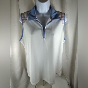 Izod Golf sleeveless shirt white, blue women size large
